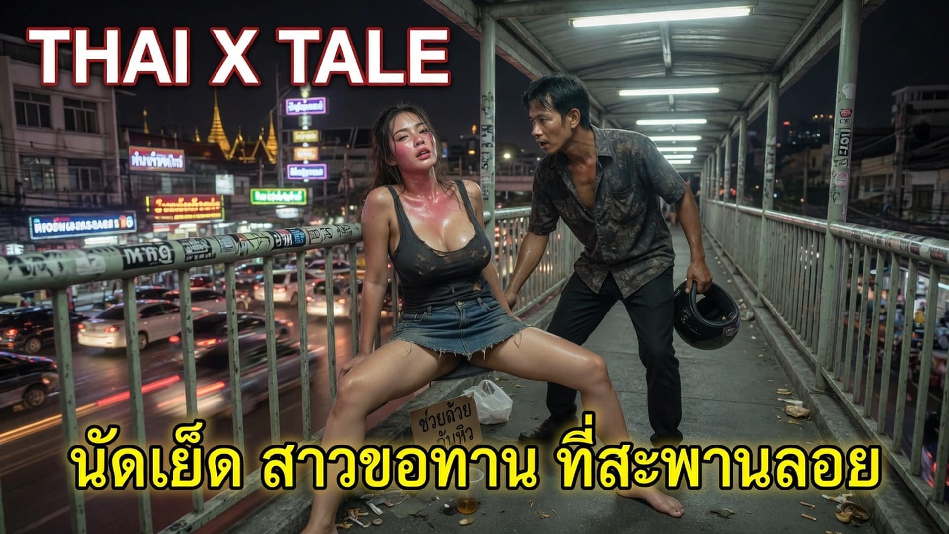 ນັດເຢັດສາວຂໍທານທີ່ສະພານລອຍ
